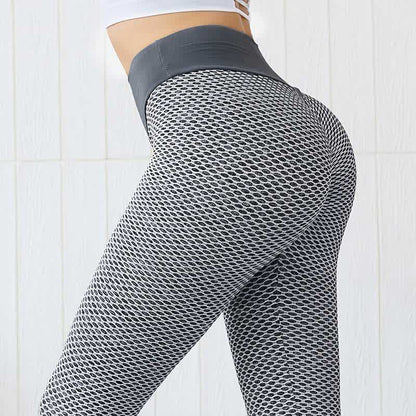 Legging de yoga et fitness taille haute à motif nid d'abeille - Gris - 3XL - image 1