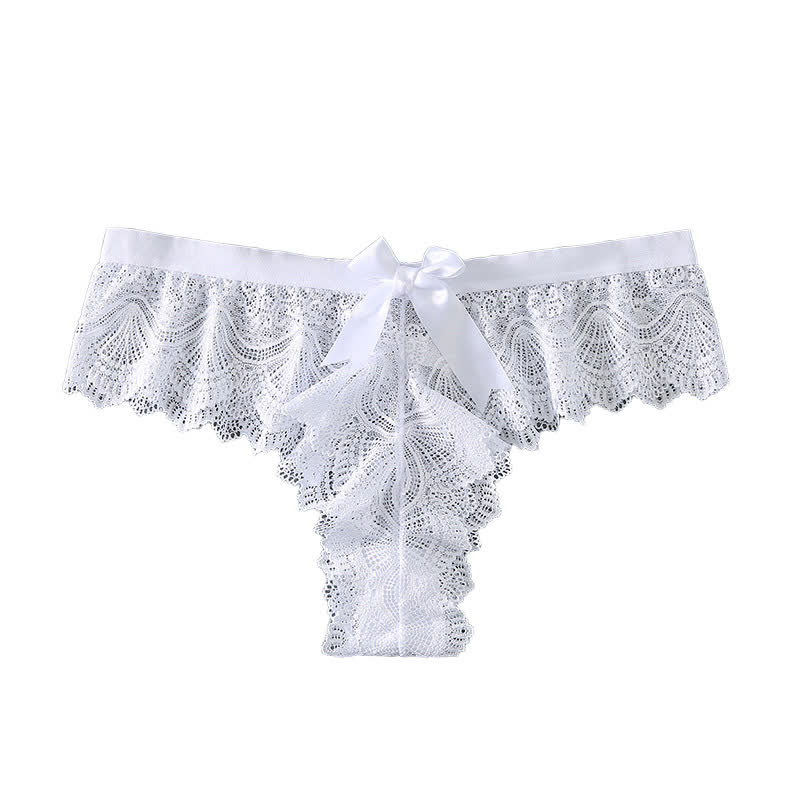 String sexy taille basse en dentelle avec nœud papillon (lot de 3) - Blanc - XL - image 8