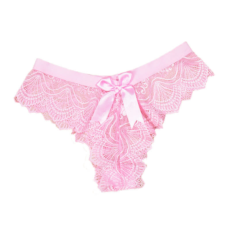 String sexy taille basse en dentelle avec nœud papillon (lot de 3) - Rose clair - XL - image 9