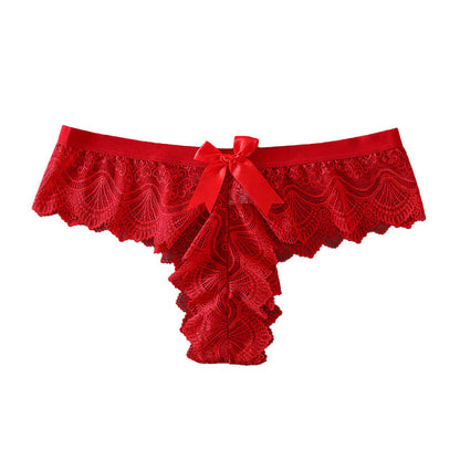 String sexy taille basse en dentelle avec nœud papillon (lot de 3) - Rouge - XL - image 6