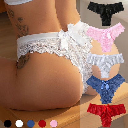 String sexy taille basse en dentelle avec nœud papillon (lot de 3)