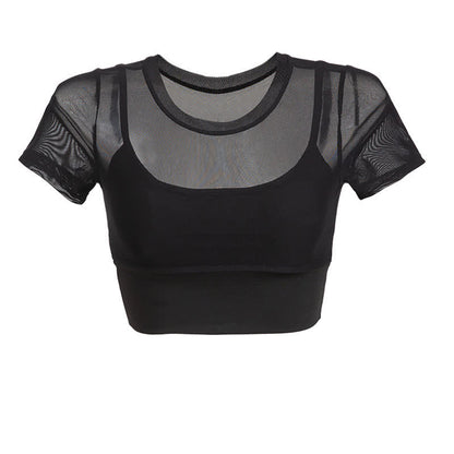 Manches courtes de yoga en maille grande taille avec coussinet de poitrine amovible - Noir - 4XL - image 5