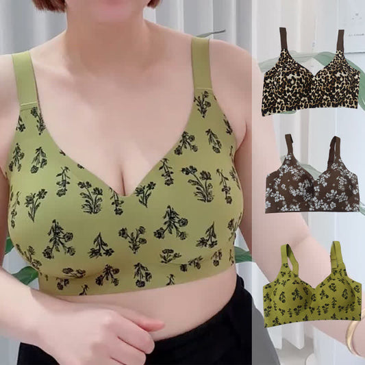 Soutien-gorge push-up sans armatures grande taille à imprimé floral léopard - image 1