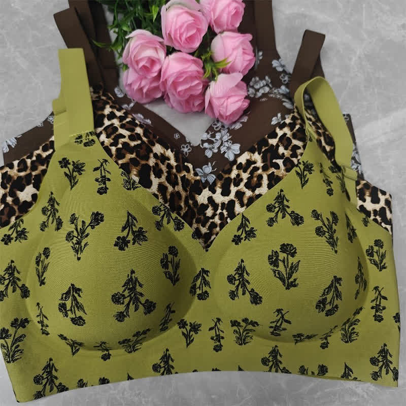Soutien-gorge push-up sans armatures grande taille à imprimé floral léopard - image 5