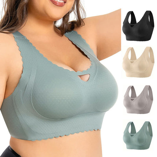 Soutien-gorge push-up sans armatures à bords ondulés et sans coutures grande taille