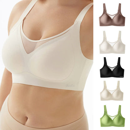 Soutien-gorge sans armatures grande taille, couleur unie, coutures en maille, sans coutures