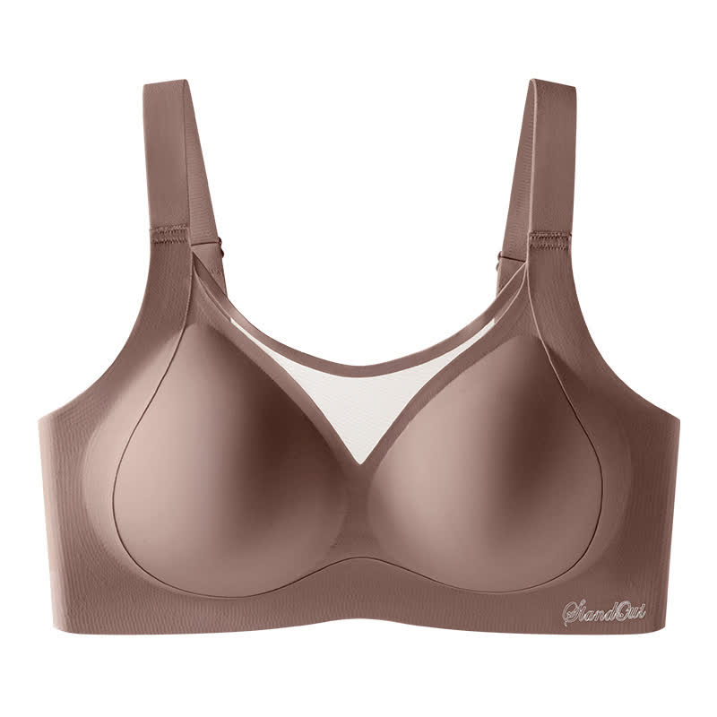 Soutien-gorge sans armatures grande taille, couleur unie, coutures en maille, sans coutures