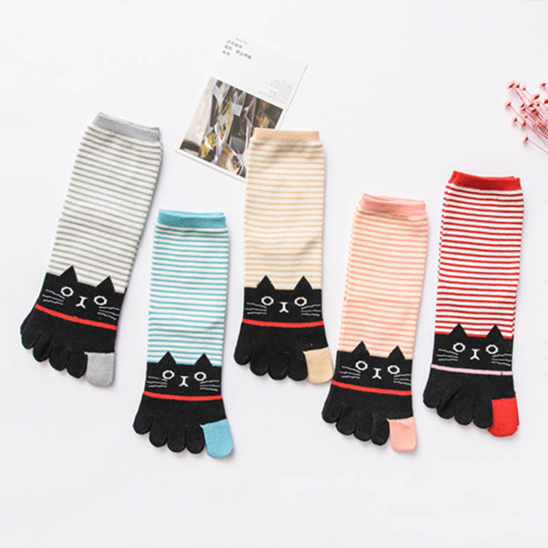 Chaussettes rayées à motif chat (5 paires) - Multicolore - EU37-40 (US4-7) - image 8