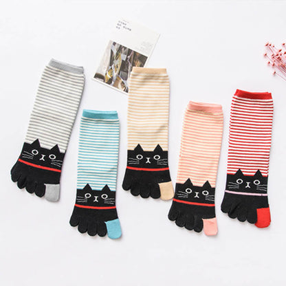 Chaussettes rayées à motif chat (5 paires) - Multicolore - EU37-40 (US4-7) - image 8