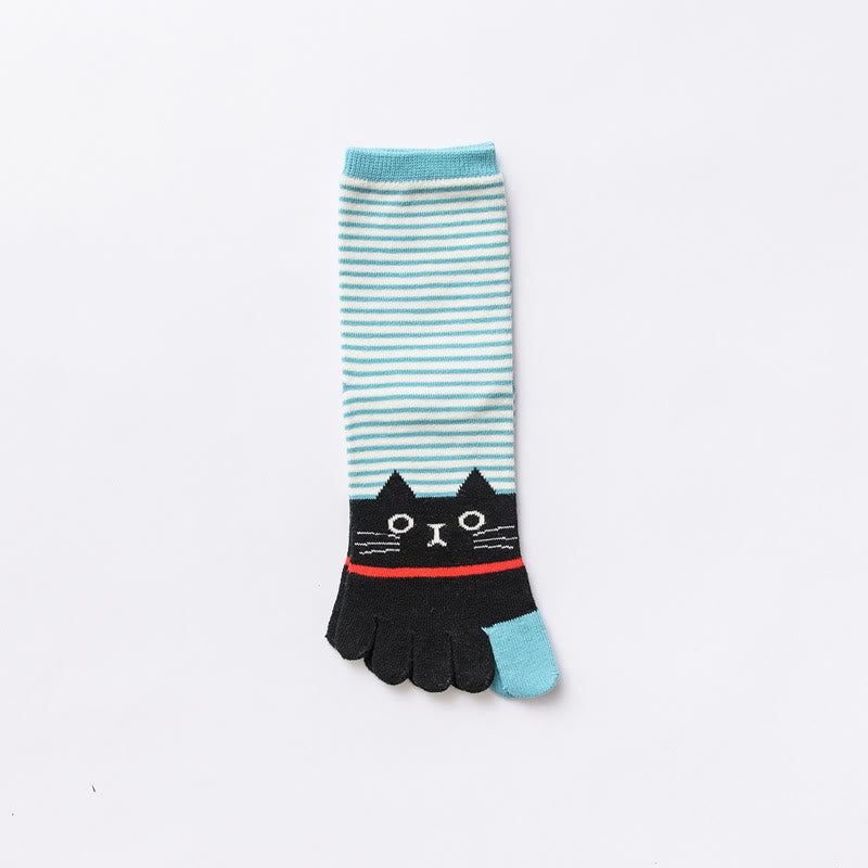 Chaussettes rayées à motif chat (5 paires) - Bleu - EU37-40 (US4-7) - image 9