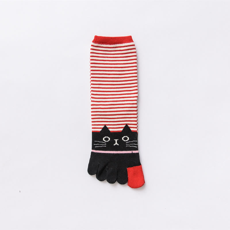 Chaussettes rayées à motif chat (5 paires) - Rouge - EU37-40 (US4-7) - image 12