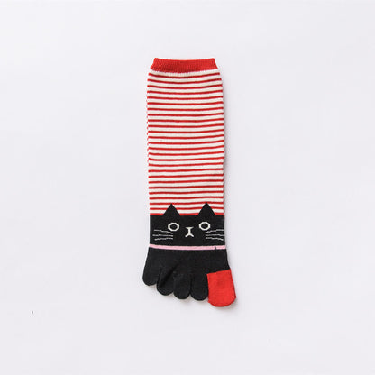 Chaussettes rayées à motif chat (5 paires) - Rouge - EU37-40 (US4-7) - image 12