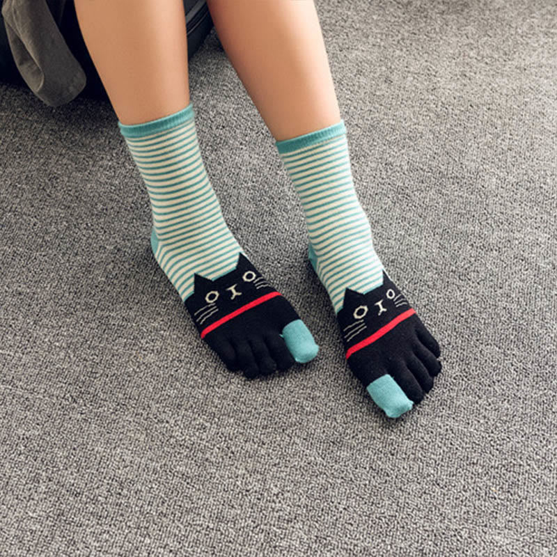 Chaussettes rayées à motif chat (5 paires) - image 7