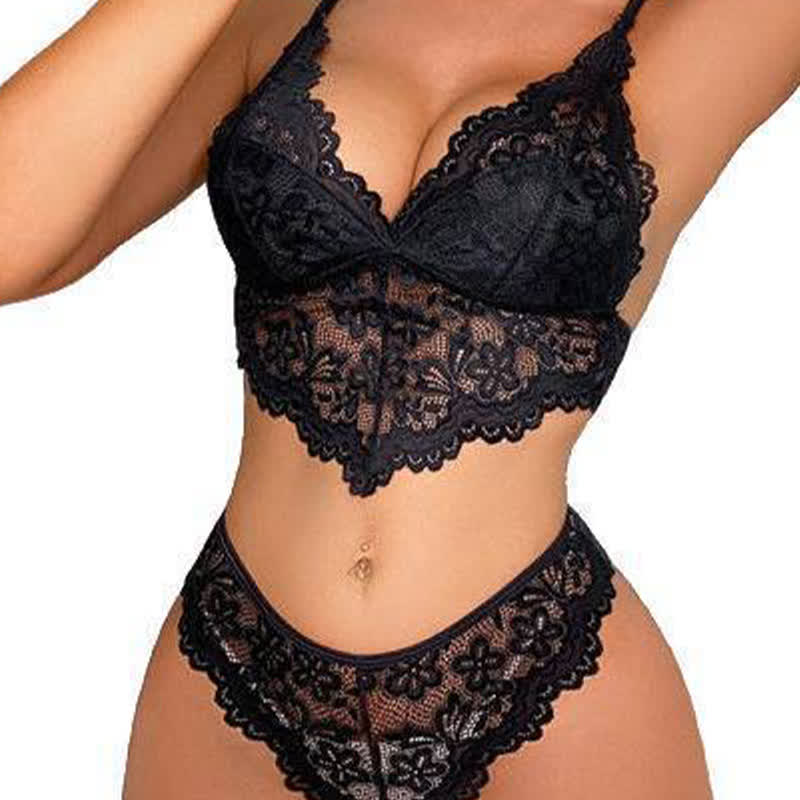 Ensemble soutien-gorge et string sexy en dentelle ajourée grande taille