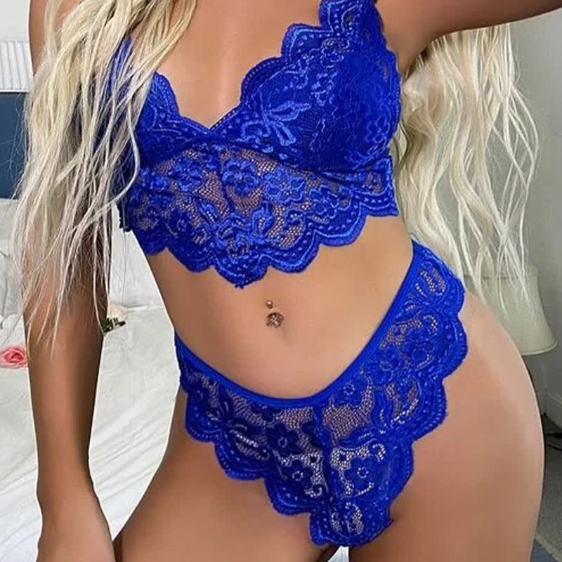 Ensemble soutien-gorge et string sexy en dentelle ajourée grande taille