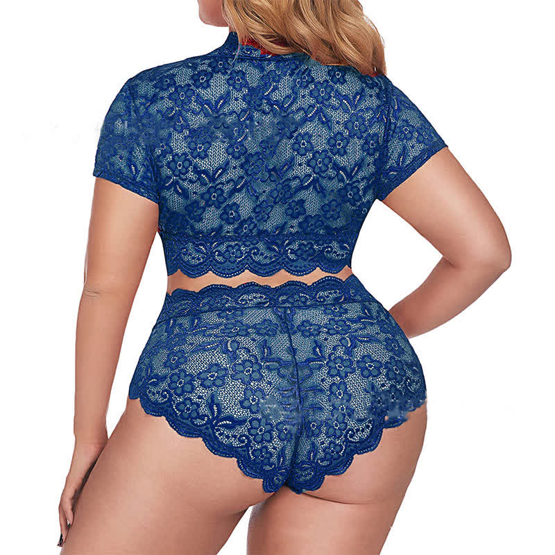 Ensemble soutien-gorge et culotte sexy en dentelle transparente grande taille