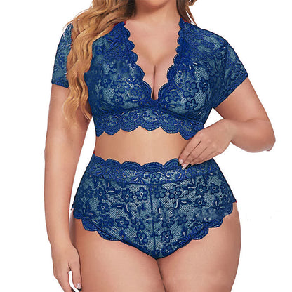 Ensemble soutien-gorge et culotte sexy en dentelle transparente grande taille