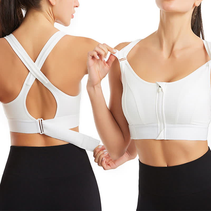 Soutien-gorge de sport sans armatures à fermeture éclair sur le devant grande taille - Blanc - 5XL - image 3