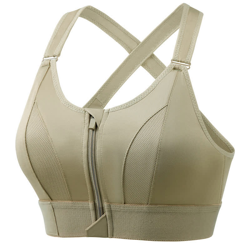 Soutien-gorge de sport sans armatures à fermeture éclair sur le devant grande taille - Gris Vert - 5XL - image 6