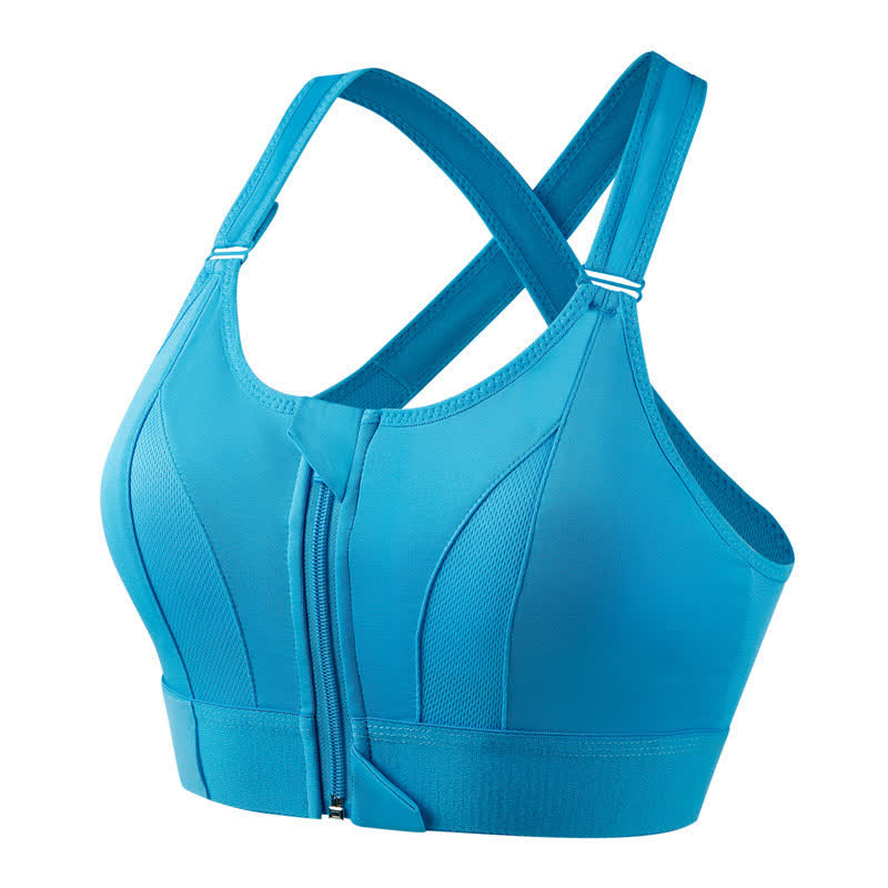 Soutien-gorge de sport sans armatures à fermeture éclair sur le devant grande taille - Bleu - 5XL - image 5