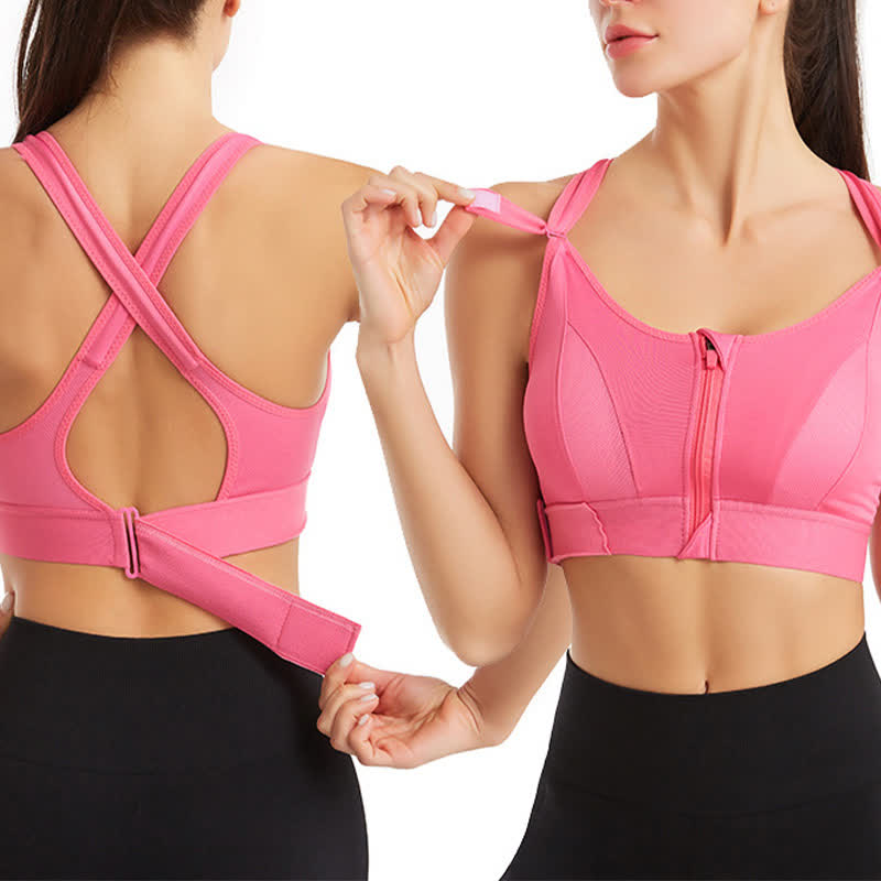 Soutien-gorge de sport sans armatures à fermeture éclair sur le devant grande taille - Rose - 5XL - image 0