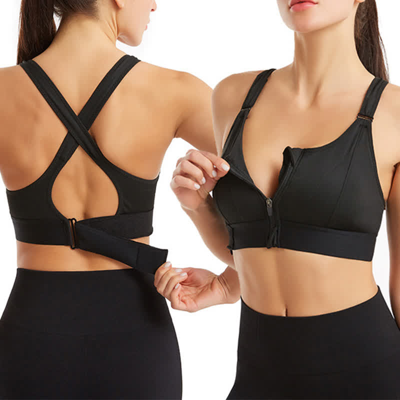 Soutien-gorge de sport sans armatures à fermeture éclair sur le devant grande taille - Noir - 5XL - image 4