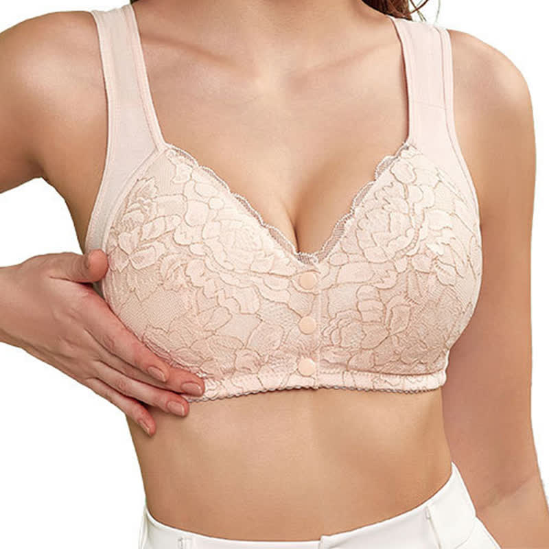 Soutien-gorge sans armatures à bretelles larges en dentelle et fermeture sur le devant, grande taille