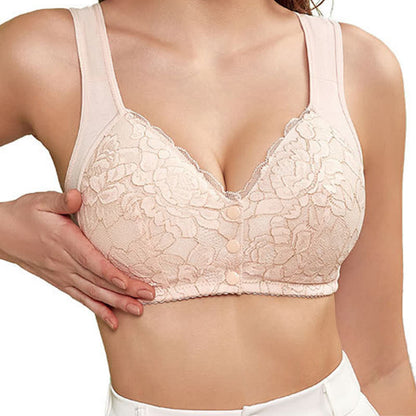 Soutien-gorge sans armatures à bretelles larges en dentelle et fermeture sur le devant, grande taille
