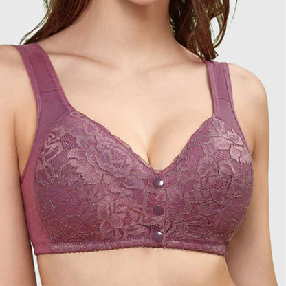 Soutien-gorge sans armatures à bretelles larges en dentelle et fermeture sur le devant, grande taille