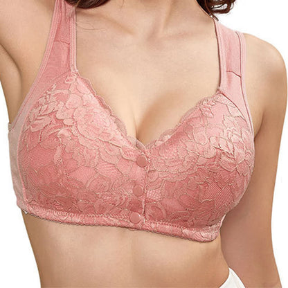 Soutien-gorge sans armatures à bretelles larges en dentelle et fermeture sur le devant, grande taille