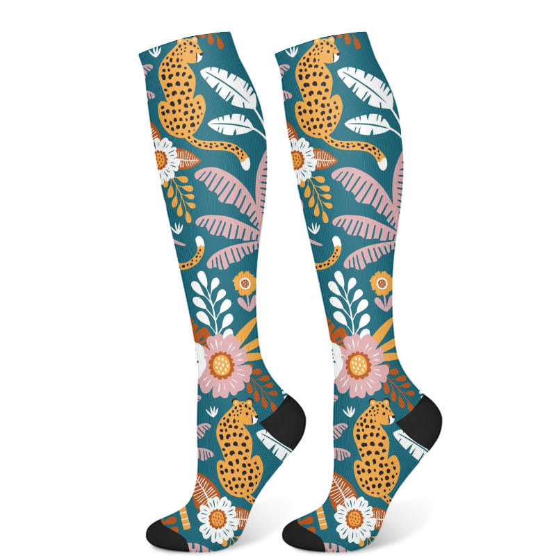 Chaussettes de compression motif guépard (3 paires) - Vert foncé (1 paire) - S/M - image 8
