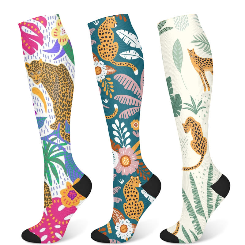 Chaussettes de compression motif guépard (3 paires) - Multicolore - S/M - image 5