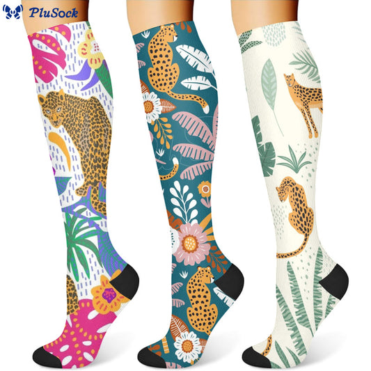 Chaussettes de compression motif guépard (3 paires) - image 1