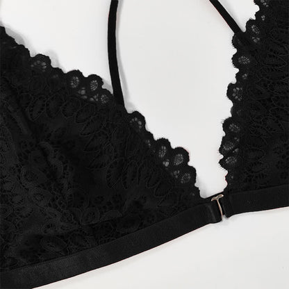 Soutien-gorge push-up sans armatures à bretelles spaghetti et bordure en dentelle