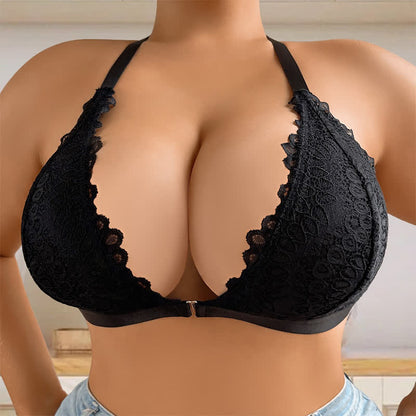 Soutien-gorge push-up sans armatures à bretelles spaghetti et bordure en dentelle