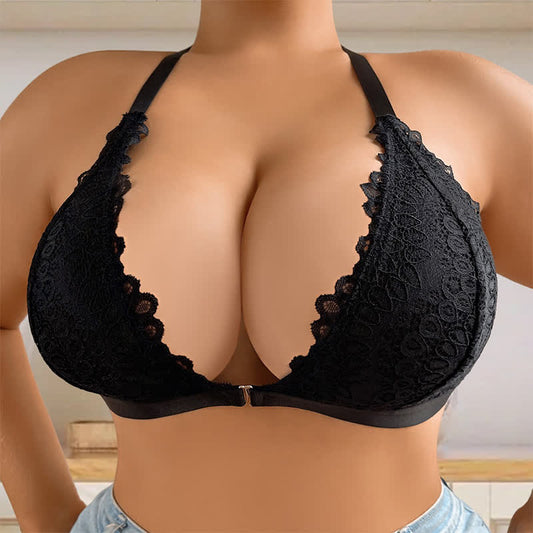 Soutien-gorge push-up sans armatures à bretelles spaghetti et bordure en dentelle