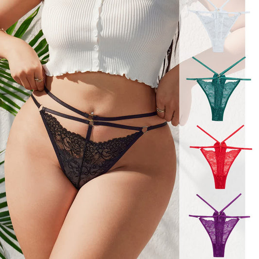 String sexy taille basse en dentelle ajourée avec nœud (lot de 3)