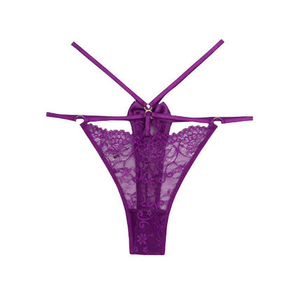 String sexy taille basse en dentelle ajourée avec nœud (lot de 3)