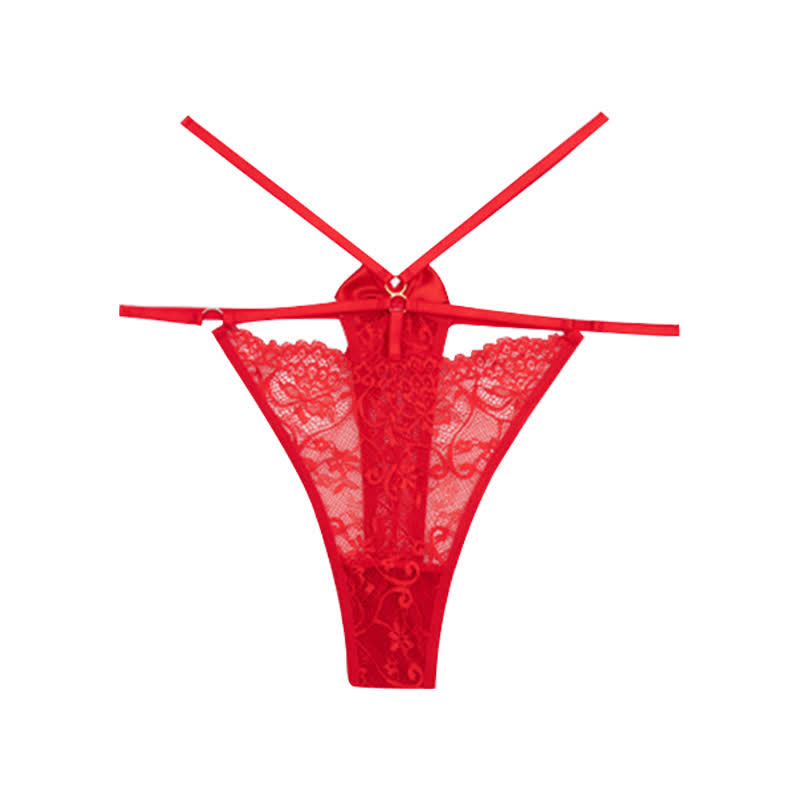 String sexy taille basse en dentelle ajourée avec nœud (lot de 3)