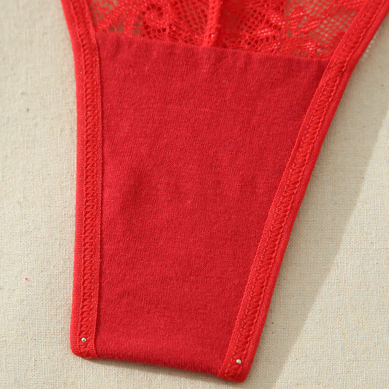 String sexy taille basse en dentelle ajourée avec nœud (lot de 3)