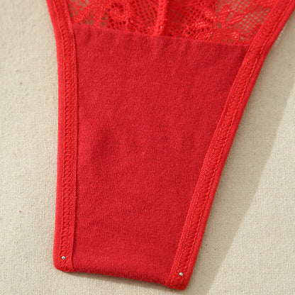 String sexy taille basse en dentelle ajourée avec nœud (lot de 3)
