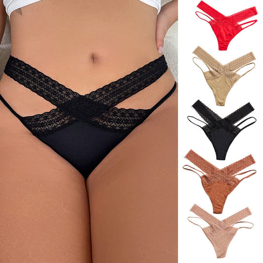 String taille basse en dentelle à découpes croisées (lot de 3)
