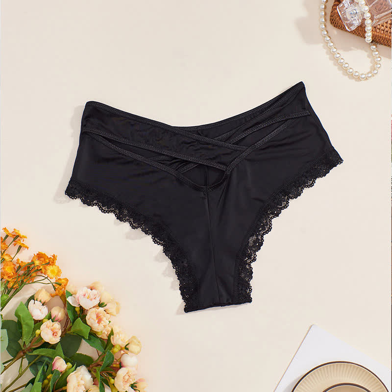 Culotte sexy taille moyenne en dentelle et soie glacée (lot de 2)