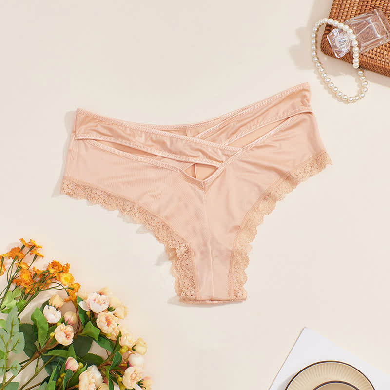 Culotte sexy taille moyenne en dentelle et soie glacée (lot de 2)