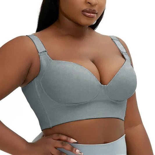Soutiens-gorge gris grande taille à décolleté plongeant en V