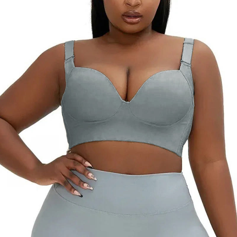 Soutiens-gorge gris à décolleté en V profond et couvrance totale - image 1
