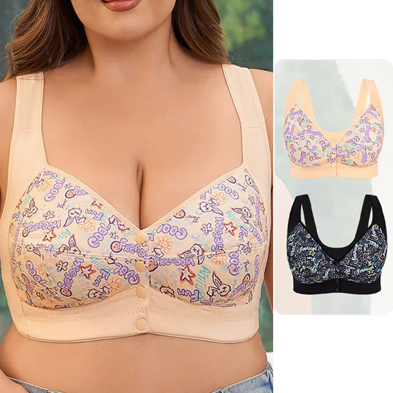 Soutien-gorge sans armatures imprimé grande taille avec fermeture sur le devant