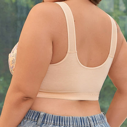 Soutien-gorge sans armatures imprimé grande taille avec fermeture sur le devant