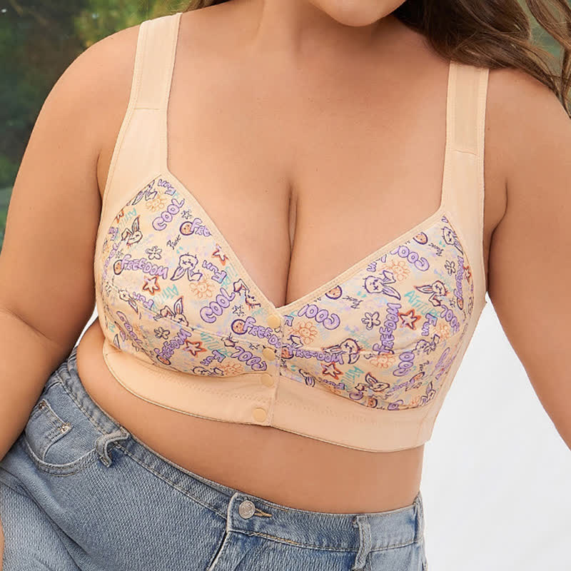 Soutien-gorge sans armatures imprimé grande taille avec fermeture sur le devant