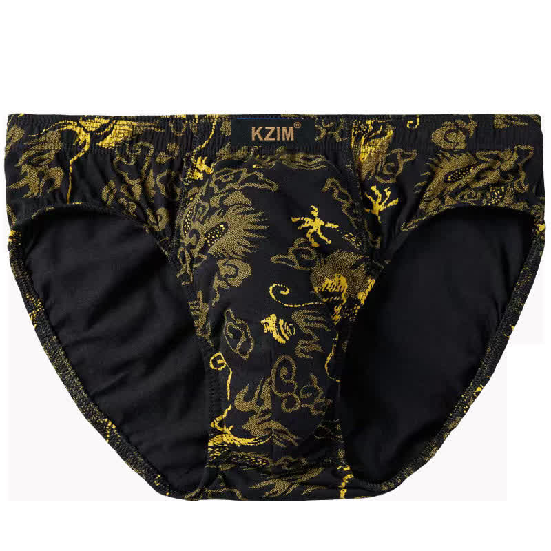 Slips en coton imprimé dragon pour hommes (lot de 3) - A-Noir - 7XL - image 1